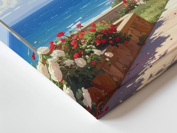 Coastal Flag Walkway Canvas – Patriotic Roses & Seaside Summer Wall Art - Gifitto