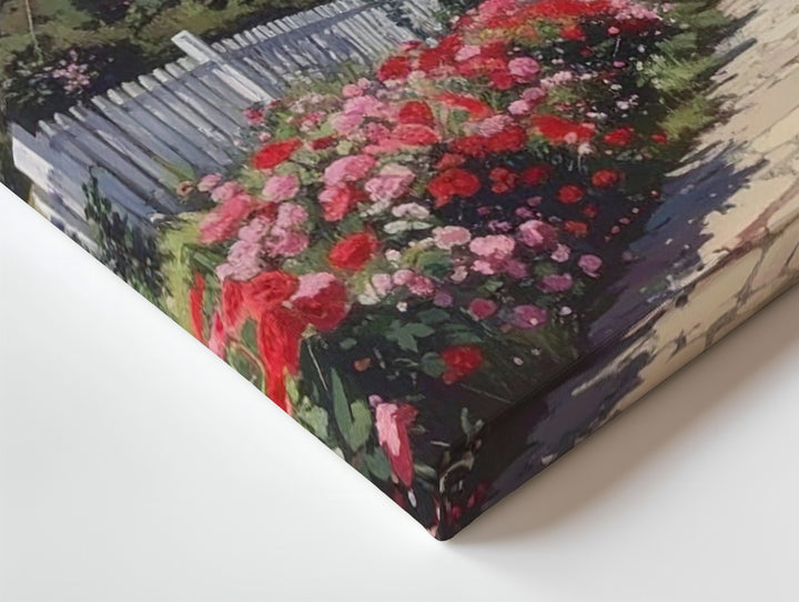Coastal Cobblestone Path Canvas – Patriotic Summer Floral Seaside Wall Art - Gifitto