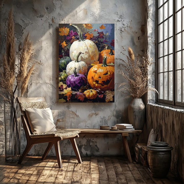 Elegant Harvest Pumpkin Canvas – Autumn Abundance Rustic Wall Art - Gifitto