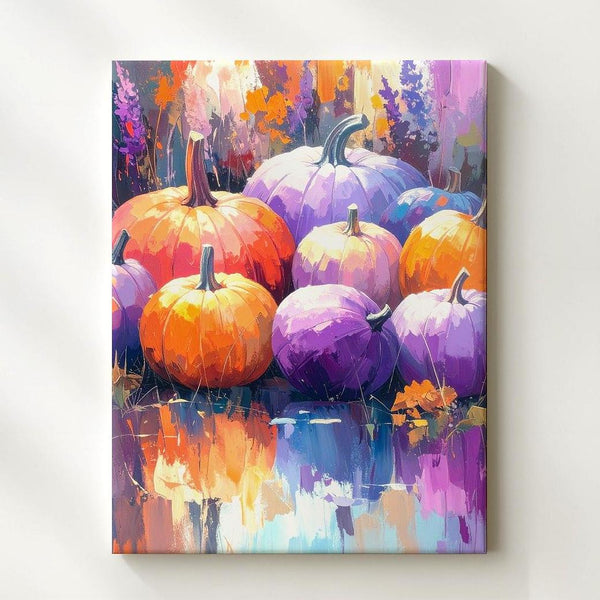 Lavender & Orange Pumpkin Cluster Canvas – Dreamy Painterly Fall Art - Gifitto