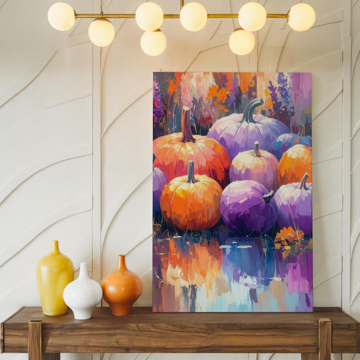 Lavender & Orange Pumpkin Cluster Canvas – Dreamy Painterly Fall Art - Gifitto