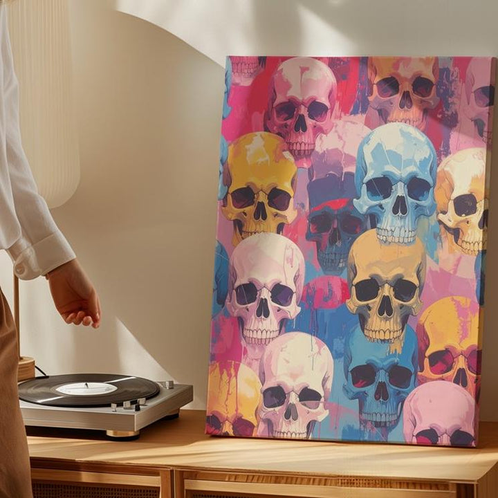 Pop Art Skull Pattern Canvas – Bold & Playful Day of the Dead Decor - Gifitto