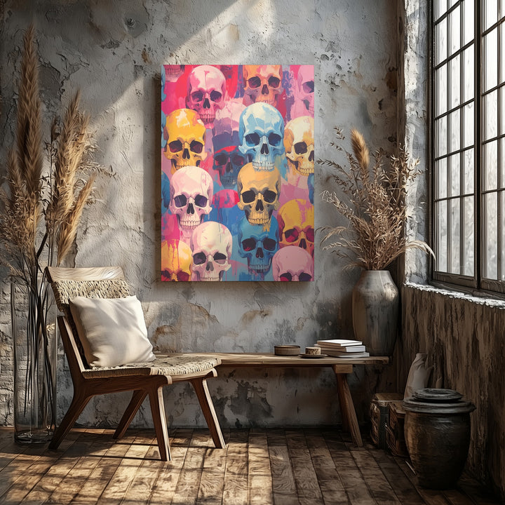 Pop Art Skull Pattern Canvas – Bold & Playful Day of the Dead Decor - Gifitto