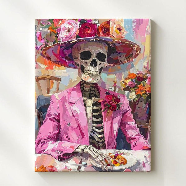 Colorful Skeleton Celebration Canvas – Día de los Muertos Festive Art - Gifitto