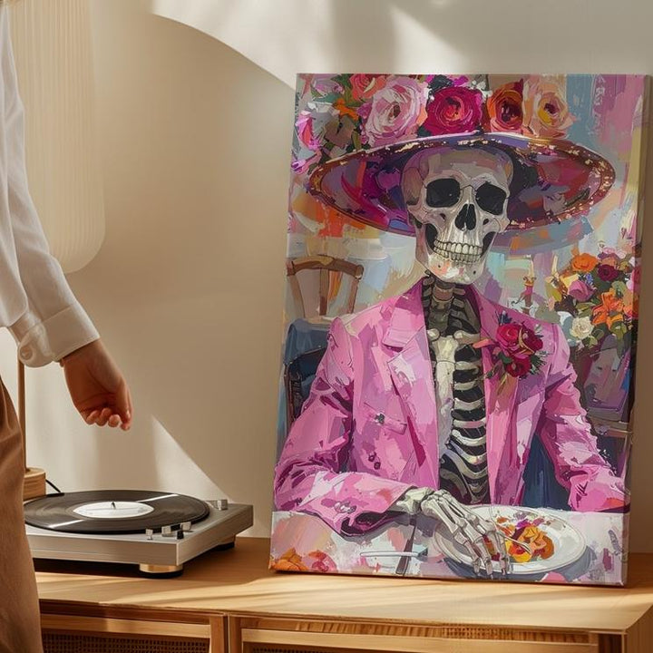 Colorful Skeleton Celebration Canvas – Día de los Muertos Festive Art - Gifitto