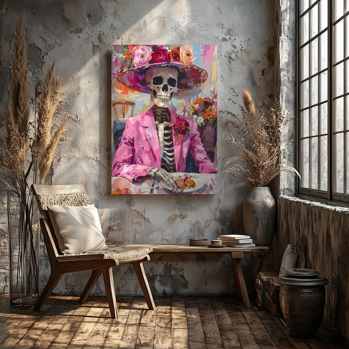 Colorful Skeleton Celebration Canvas – Día de los Muertos Festive Art - Gifitto