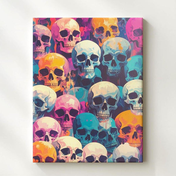 Vivid Skull Collage Canvas – Pop Art Halloween & Día de los Muertos Decor - Gifitto