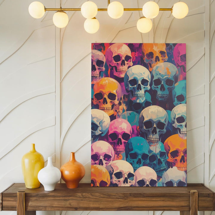 Vivid Skull Collage Canvas – Pop Art Halloween & Día de los Muertos Decor - Gifitto