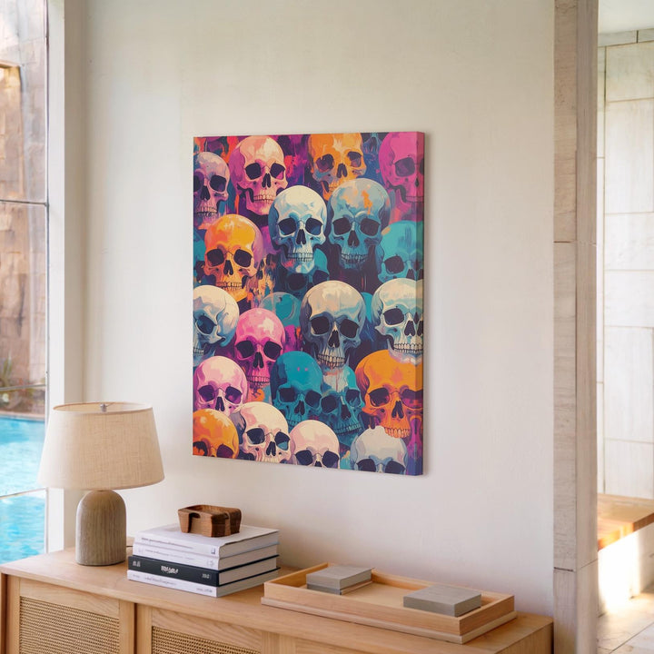 Vivid Skull Collage Canvas – Pop Art Halloween & Día de los Muertos Decor - Gifitto