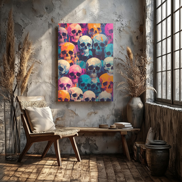 Vivid Skull Collage Canvas – Pop Art Halloween & Día de los Muertos Decor - Gifitto