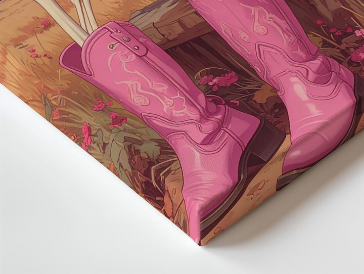 Cowgirl Skeleton Canvas – Pink Hat & Boots Western Halloween Wall Art - Gifitto