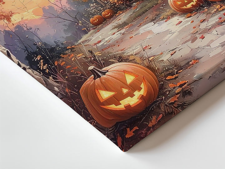 Cozy Cottage Canvas – Jack-o’-Lantern Path & Glowing Autumn Sky Art - Gifitto