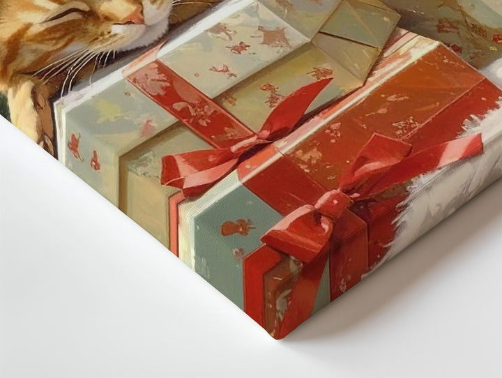 Cozy Tabby Cat Christmas Canvas – Feline Comfort by Holiday Tree - Gifitto
