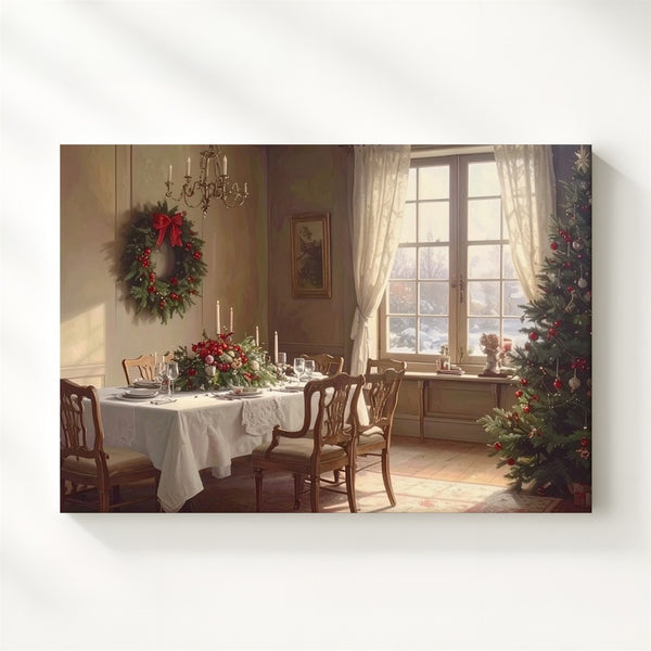 Cozy Christmas Dining Room Canvas – Warm Holiday Table Scene - Gifitto