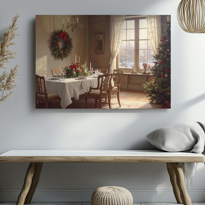 Cozy Christmas Dining Room Canvas – Warm Holiday Table Scene - Gifitto