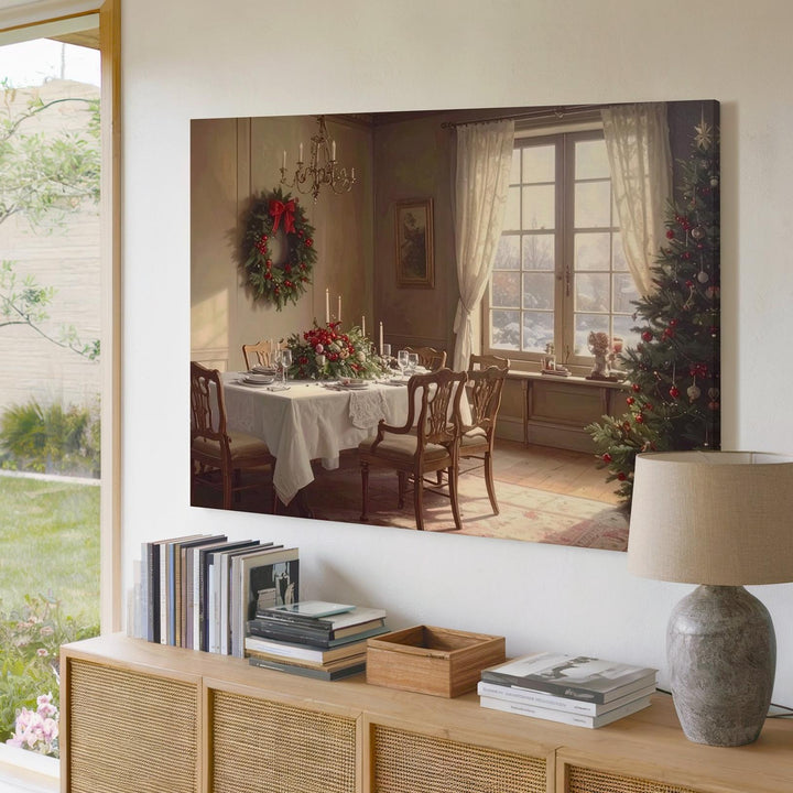 Cozy Christmas Dining Room Canvas – Warm Holiday Table Scene - Gifitto