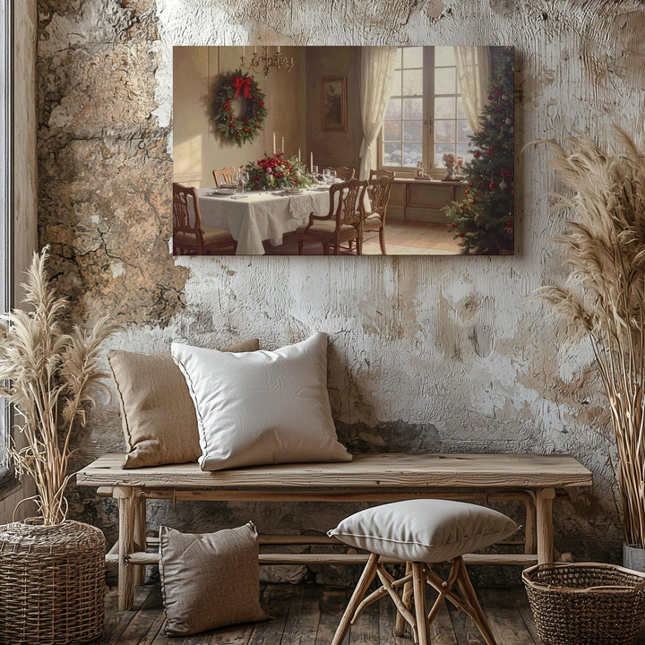 Cozy Christmas Dining Room Canvas – Warm Holiday Table Scene - Gifitto