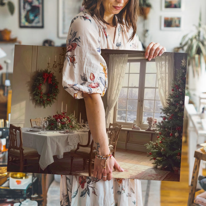 Cozy Christmas Dining Room Canvas – Warm Holiday Table Scene - Gifitto