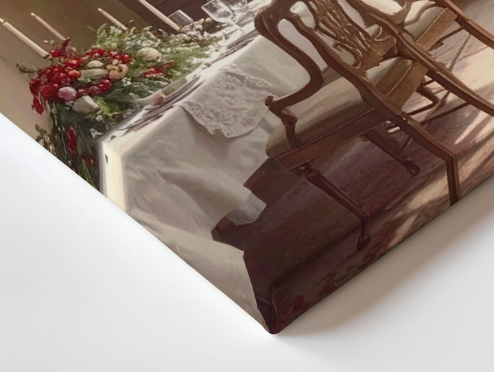 Cozy Christmas Dining Room Canvas – Warm Holiday Table Scene - Gifitto