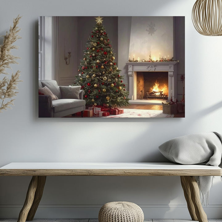 Cozy Christmas Interior Canvas – Warm Tree & Hearth Holiday Scene - Gifitto