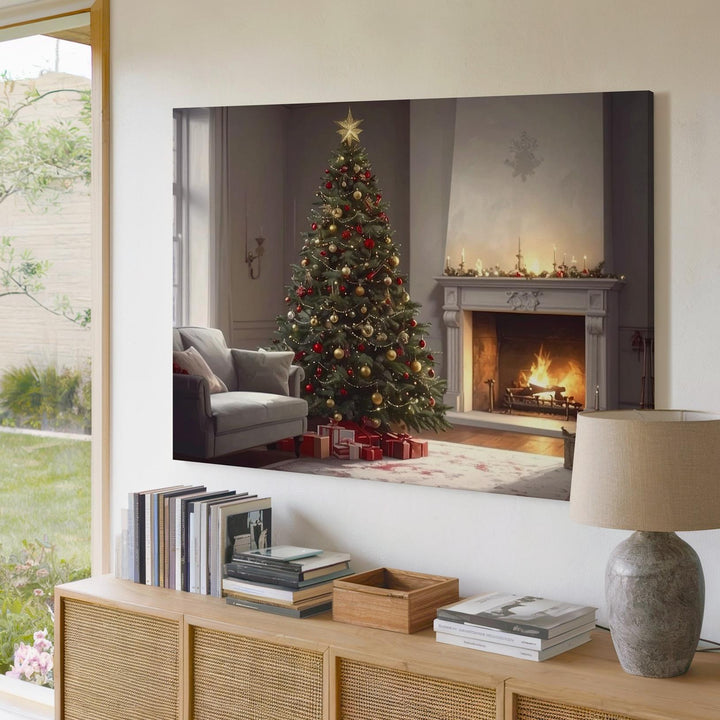 Cozy Christmas Interior Canvas – Warm Tree & Hearth Holiday Scene - Gifitto