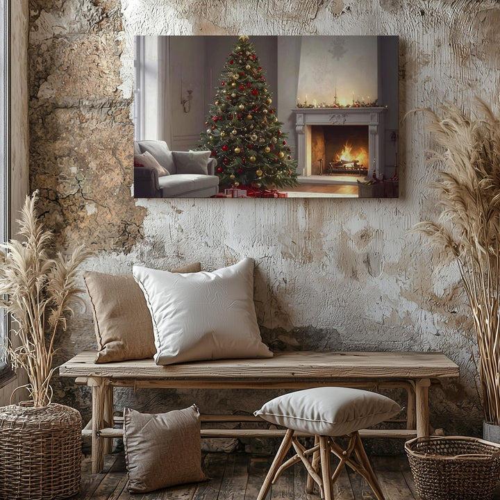 Cozy Christmas Interior Canvas – Warm Tree & Hearth Holiday Scene - Gifitto
