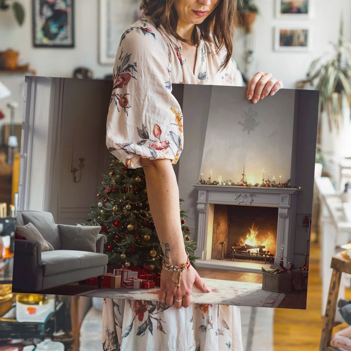 Cozy Christmas Interior Canvas – Warm Tree & Hearth Holiday Scene - Gifitto