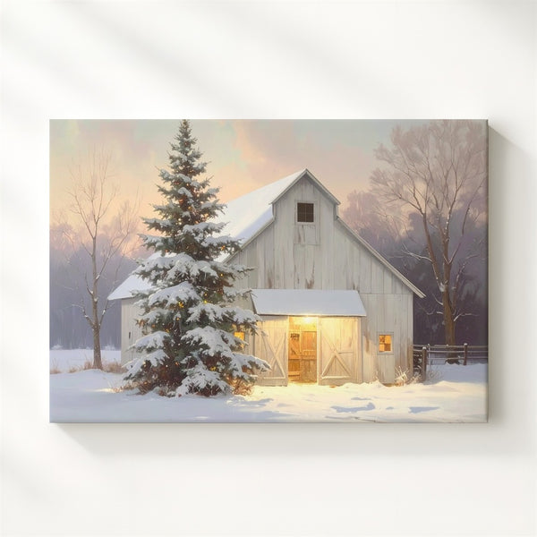 Cozy Winter Barn Canvas – Peaceful Country Christmas Scene - Gifitto
