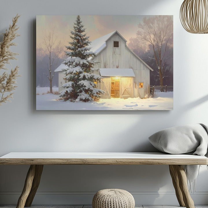 Cozy Winter Barn Canvas – Peaceful Country Christmas Scene - Gifitto