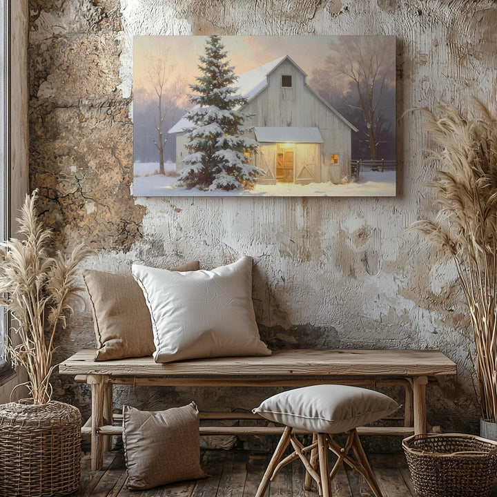 Cozy Winter Barn Canvas – Peaceful Country Christmas Scene - Gifitto