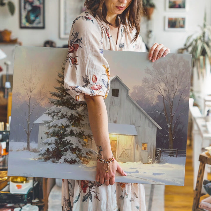 Cozy Winter Barn Canvas – Peaceful Country Christmas Scene - Gifitto