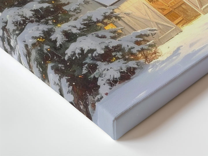 Cozy Winter Barn Canvas – Peaceful Country Christmas Scene - Gifitto