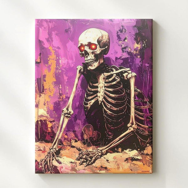 Glowing Eye Skeleton Canvas – Dramatic Purple & Orange Horror Art - Gifitto