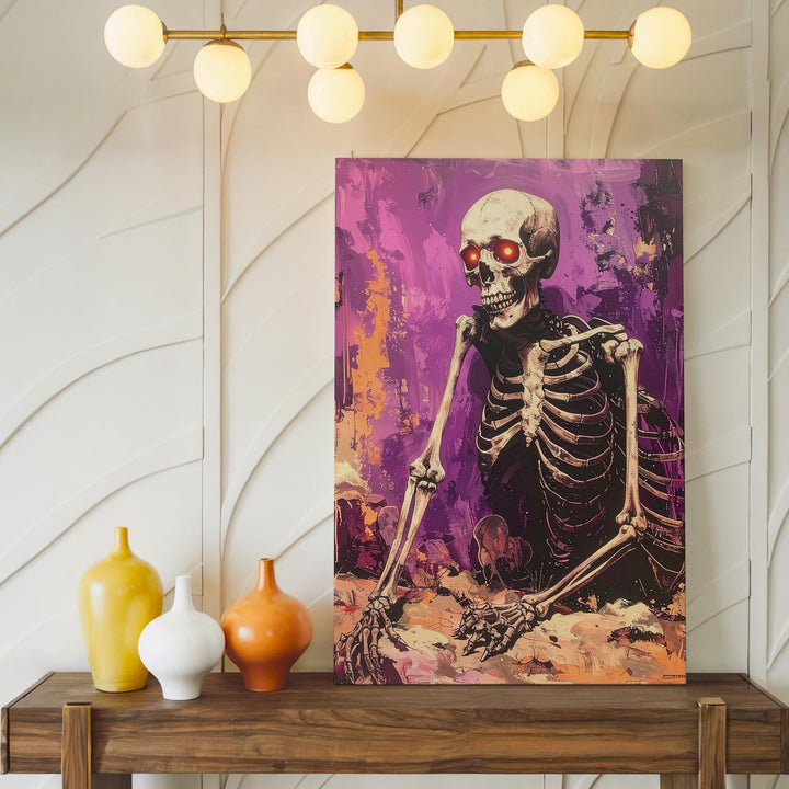 Glowing Eye Skeleton Canvas – Dramatic Purple & Orange Horror Art - Gifitto