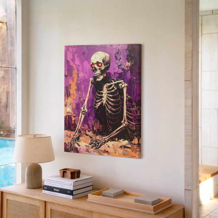Glowing Eye Skeleton Canvas – Dramatic Purple & Orange Horror Art - Gifitto