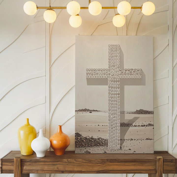Pebble Stone Cross Canvas – Minimalist Christian Wall Art of Unity, Strength, and Spiritual Simplicity - Gifitto