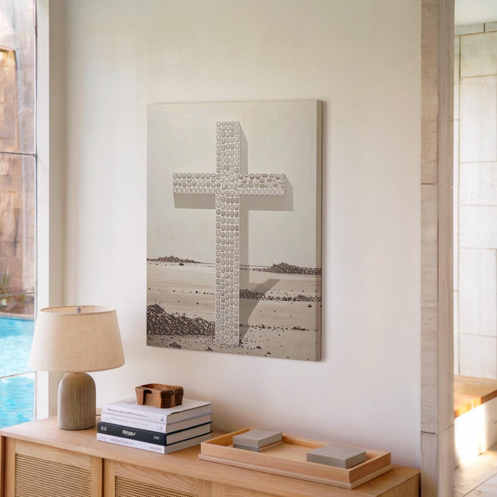 Pebble Stone Cross Canvas – Minimalist Christian Wall Art of Unity, Strength, and Spiritual Simplicity - Gifitto