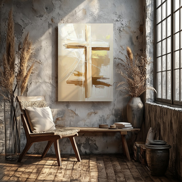Abstract Brushstroke Cross Canvas – Modern Christian Wall Art of Faith and Artistic Expression - Gifitto
