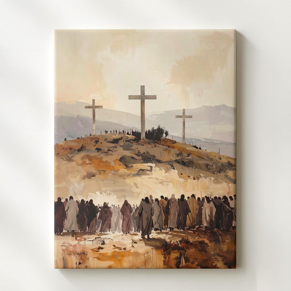 Crucifixion Crowd Canvas – Reverent Christian Wall Art of Mourning and Sacred Reflection - Gifitto
