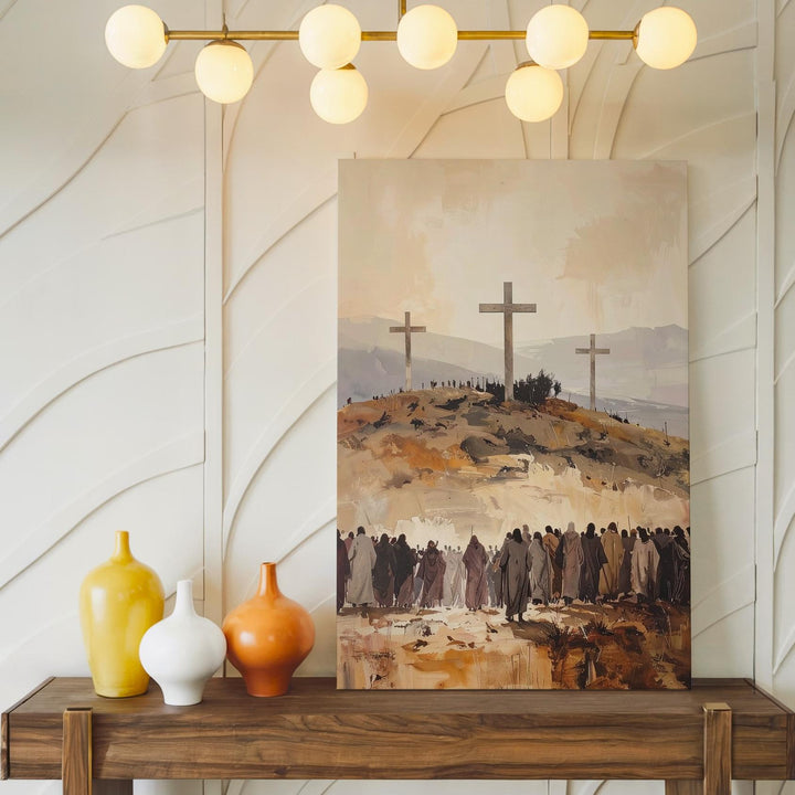 Crucifixion Crowd Canvas – Reverent Christian Wall Art of Mourning and Sacred Reflection - Gifitto