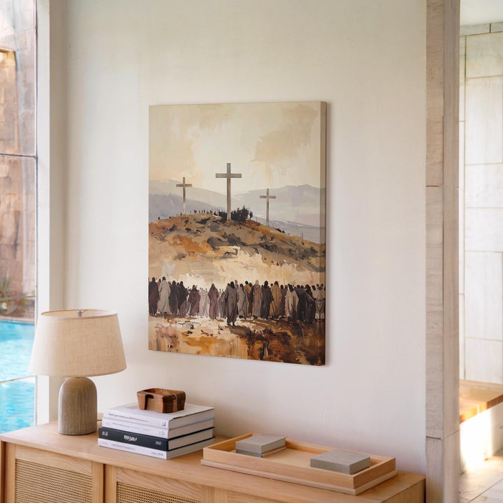 Crucifixion Crowd Canvas – Reverent Christian Wall Art of Mourning and Sacred Reflection - Gifitto