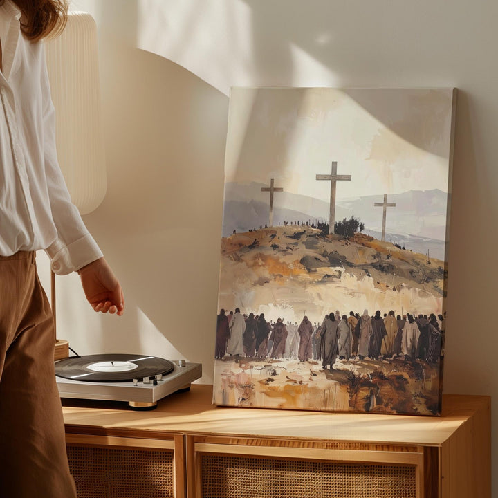 Crucifixion Crowd Canvas – Reverent Christian Wall Art of Mourning and Sacred Reflection - Gifitto
