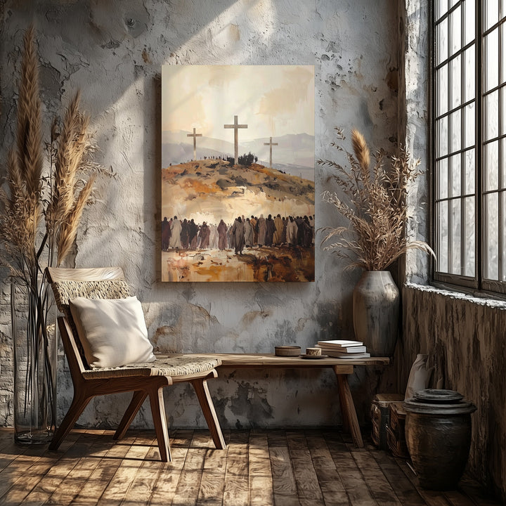 Crucifixion Crowd Canvas – Reverent Christian Wall Art of Mourning and Sacred Reflection - Gifitto