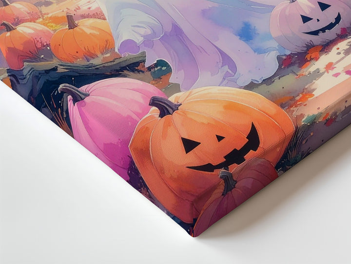 Witch Hat Ghost & Pumpkin Canvas – Whimsical Glowing Halloween Forest Art - Gifitto