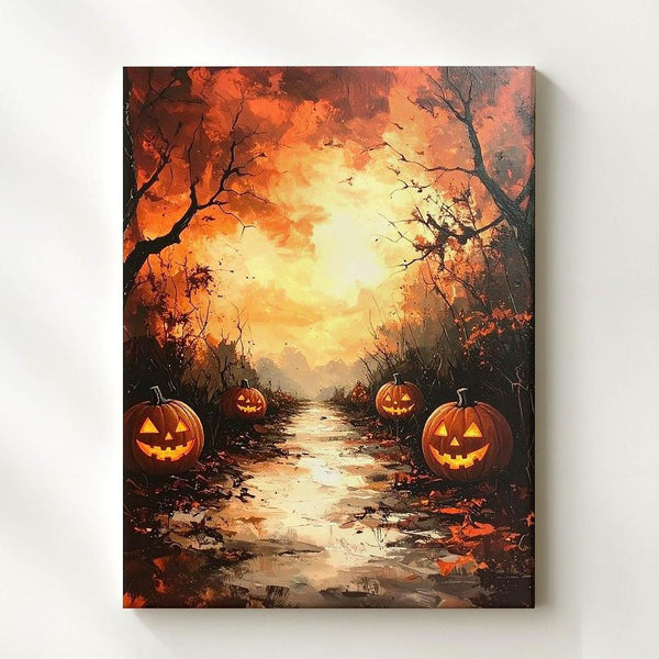Cinematic Halloween Pathway Canvas – Glowing Jack-O'-Lanterns & Twisted Trees - Gifitto