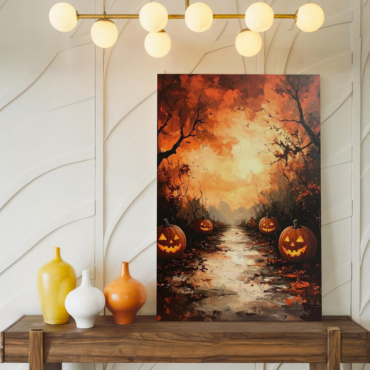 Cinematic Halloween Pathway Canvas – Glowing Jack-O'-Lanterns & Twisted Trees - Gifitto