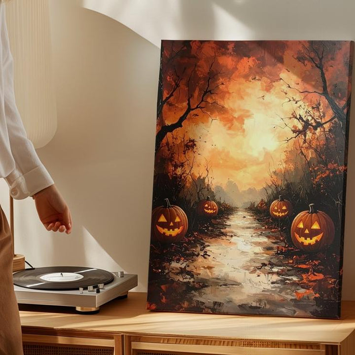 Cinematic Halloween Pathway Canvas – Glowing Jack-O'-Lanterns & Twisted Trees - Gifitto