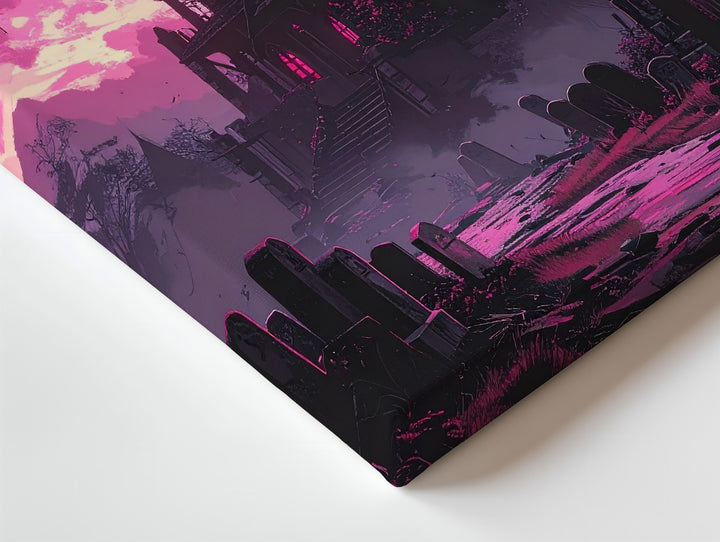 Magenta Gothic Castle Canvas – Haunted Halloween Horror Wall Art - Gifitto