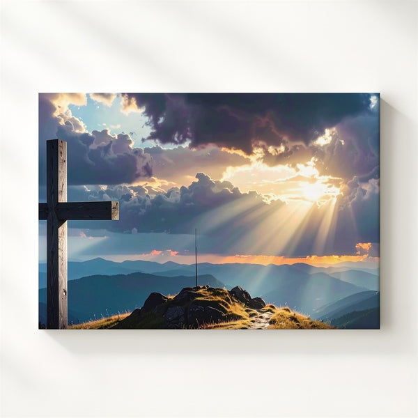Silhouette Cross at Sunset Canvas – Dramatic Faith & Reflection Wall Art - Gifitto