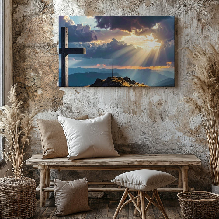 Silhouette Cross at Sunset Canvas – Dramatic Faith & Reflection Wall Art - Gifitto